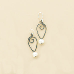 Vintage Silver Scroll Pearl Earring