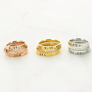 The Elizabeth Hand Stamped Ring Stack