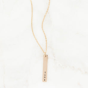 Hand Stamped Vertical Bar Necklace