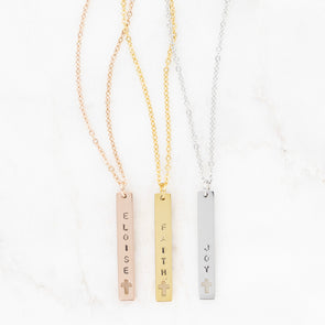 Forever Stamped Cross Vertical Necklace